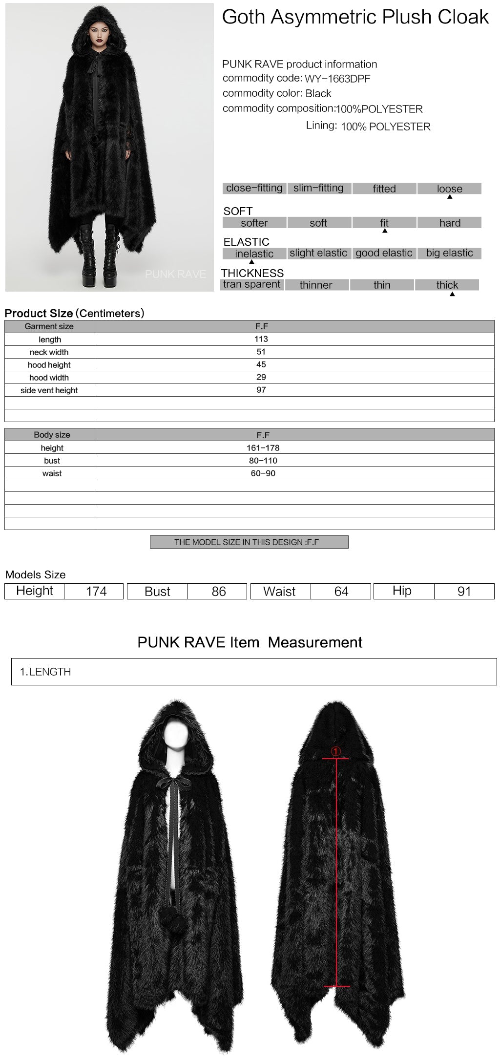 Punk Rave Izya Faux Fur Cloak in Black