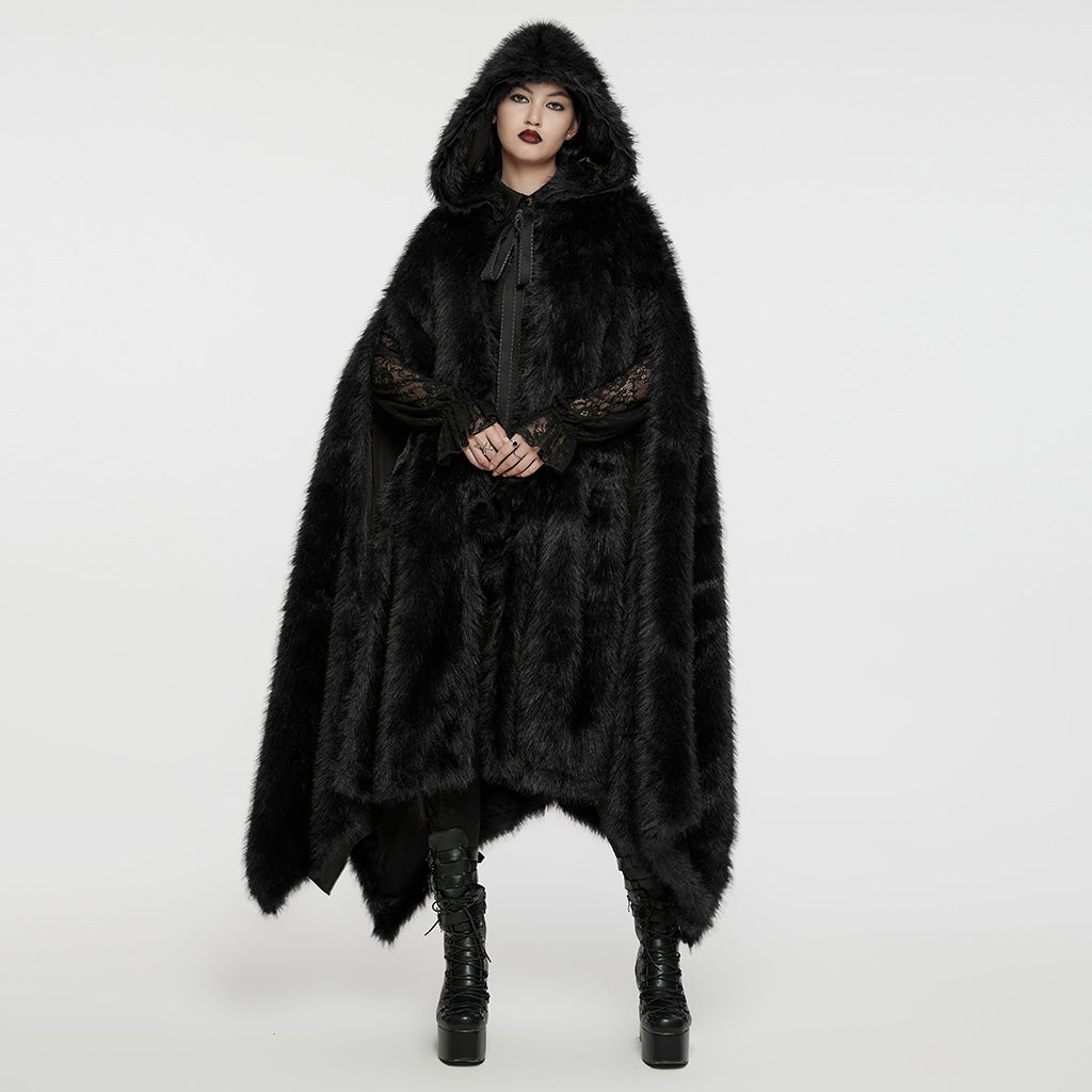 Punk Rave Izya Faux Fur Cloak in Black