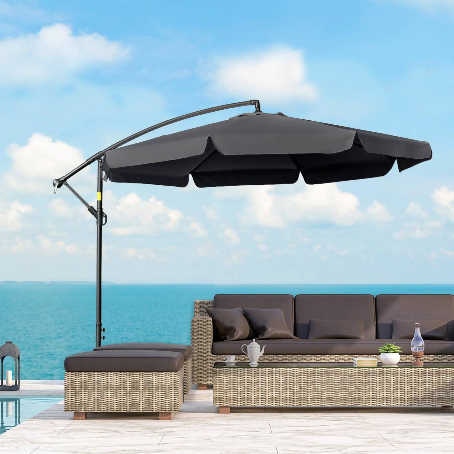 2.7m Garden Banana Parasol Cantilever Umbrella with Crank Handle and Cross Base for Outdoor