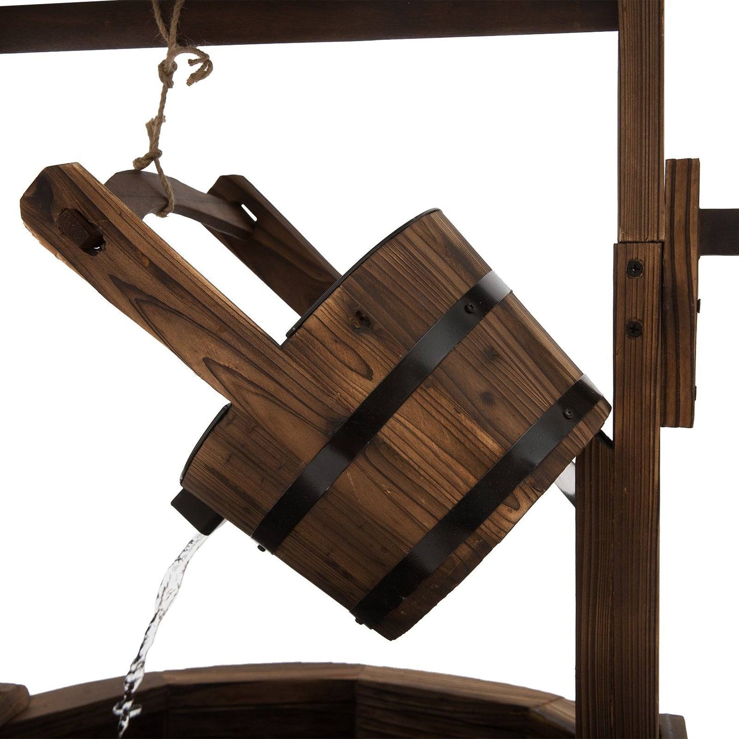 Outsunny Wooden Garden Wishing Well Fountain Barrel Waterfall Rustic Wood With Pump Garden Décor Ornament