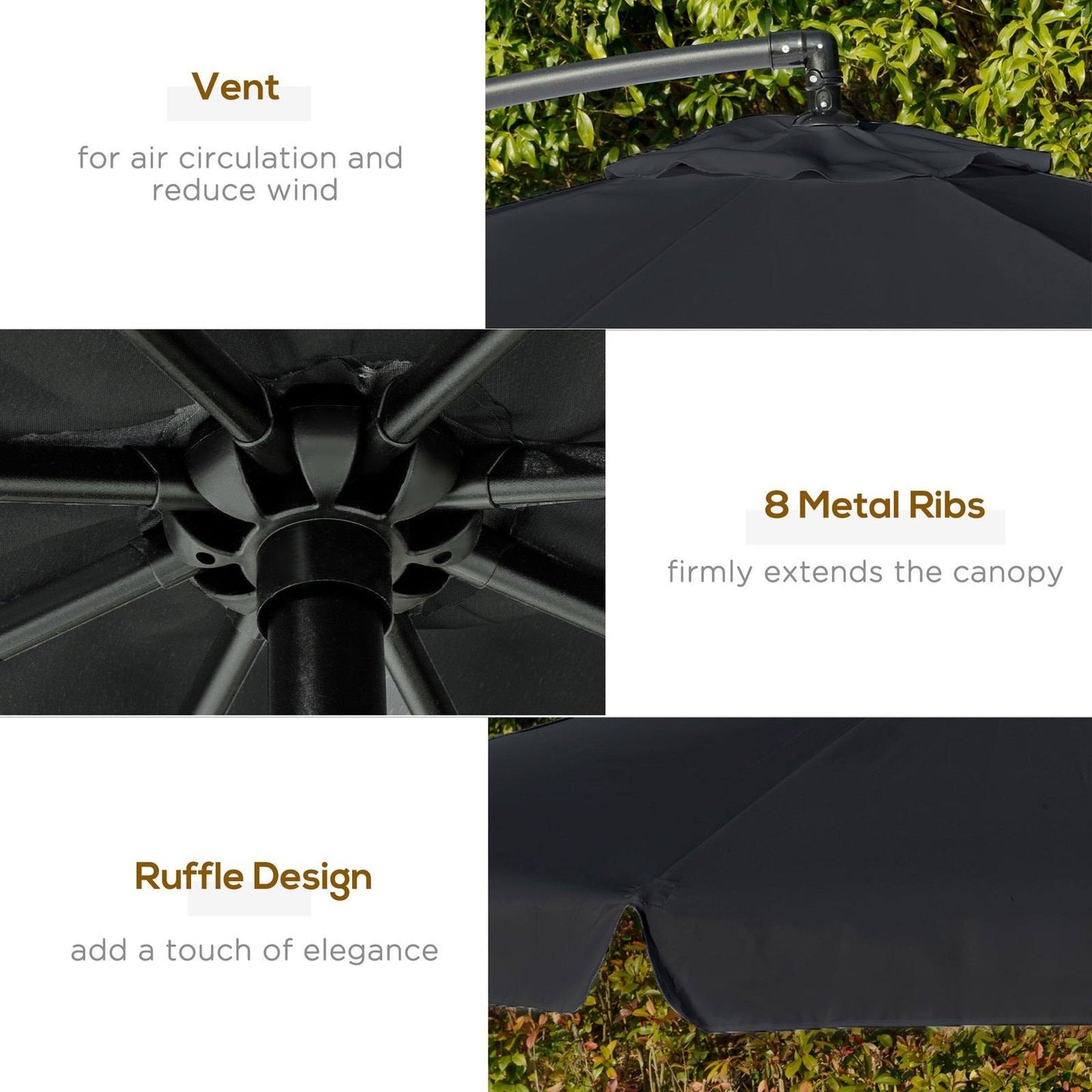 2.7m Garden Banana Parasol Cantilever Umbrella with Crank Handle and Cross Base for Outdoor