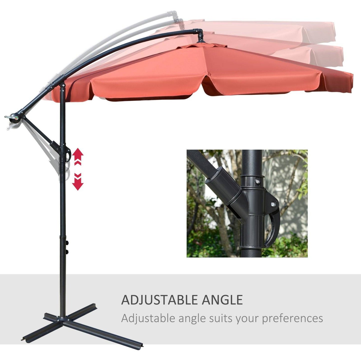 2.7m Garden Banana Parasol Cantilever Umbrella with Crank Handle and Cross Base for Outdoor