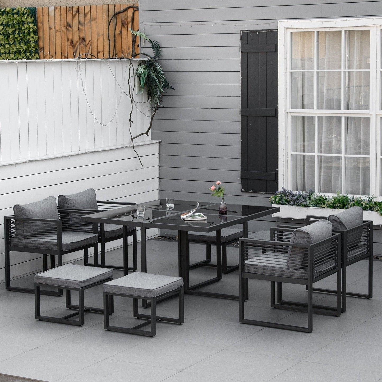 8 Seater Garden Dining Cube Set Aluminium Outdoor Furniture Set Dining Table