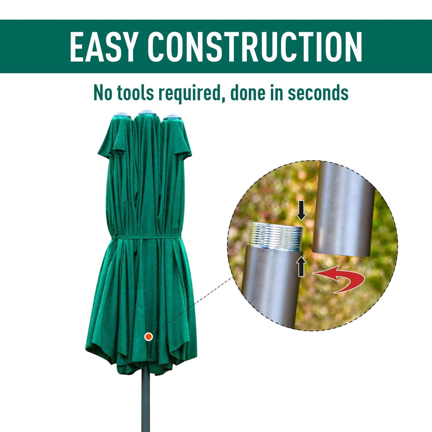 4.6M Sun Umbrella Canopy Double-sided Crank Sun Shade w/ Cross Base Dark Green