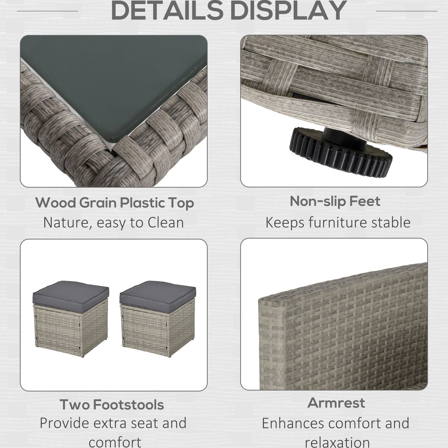 6-Pieces Outdoor PE Rattan Garden Furniture Set with Three-seat