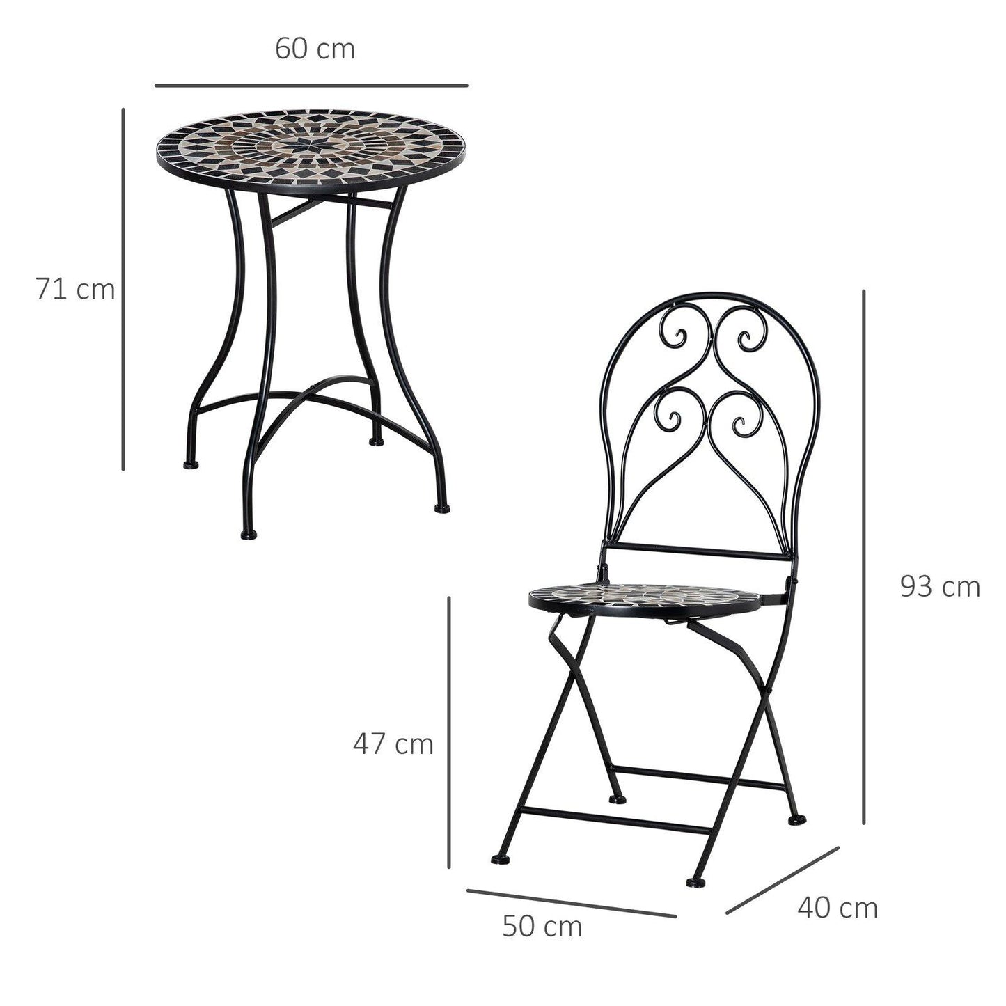 3-Piece Garden Bistro Set with Coffee Table and 2 Folding Chairs
