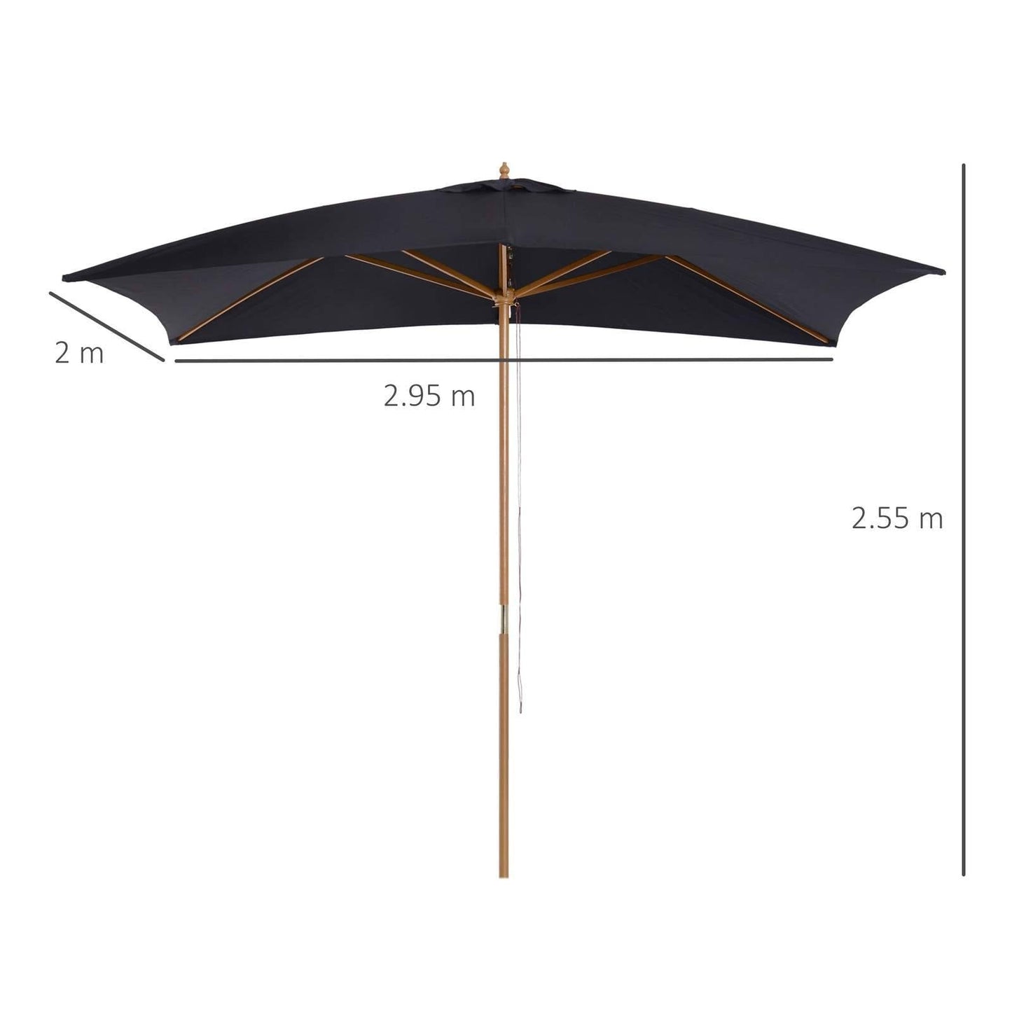 2 x 3m Wooden Garden Parasol Umbrella Outdoor Sun Shade Canopy