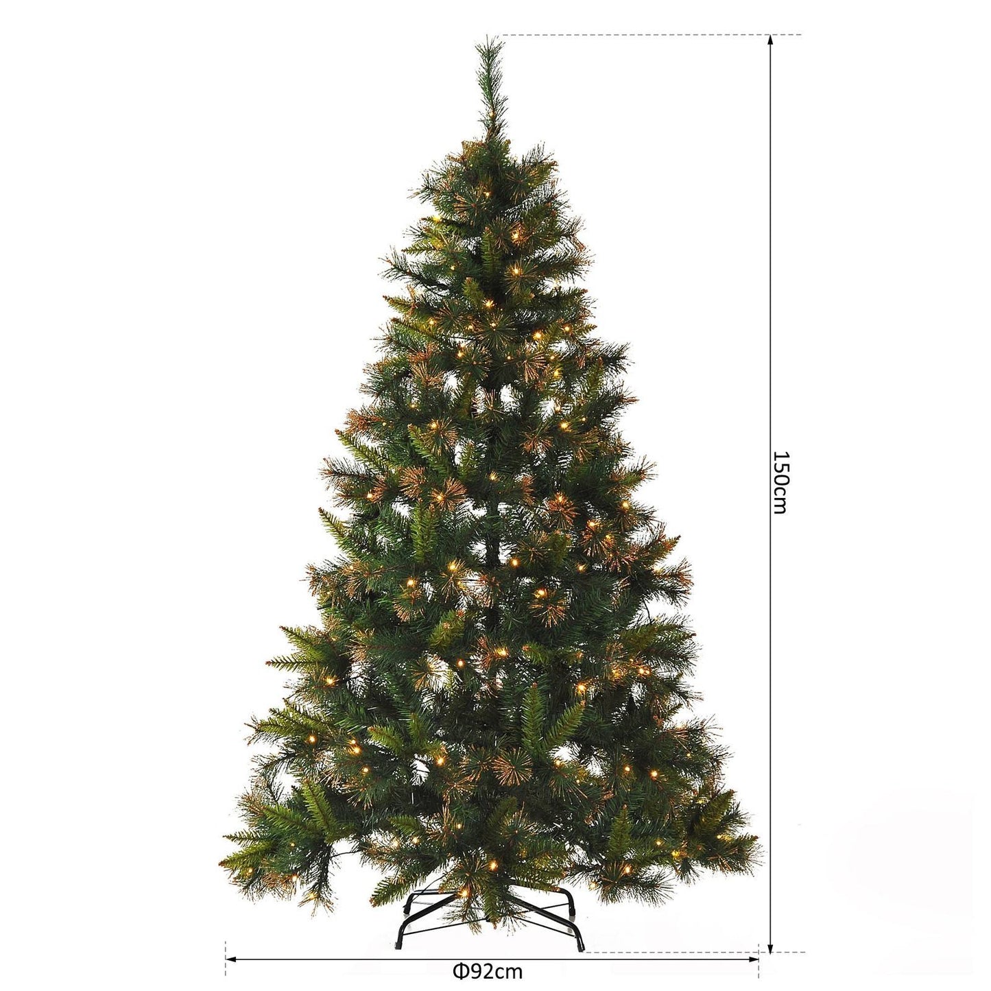 5FT Pre-Lit Christmas Tree Artificial Spruce Xmas Tree Warm White LED Holiday Décor with Metal Stand Green