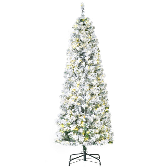 6FT Prelit Artificial Snow Flocked Christmas Tree with Warm White LED Light