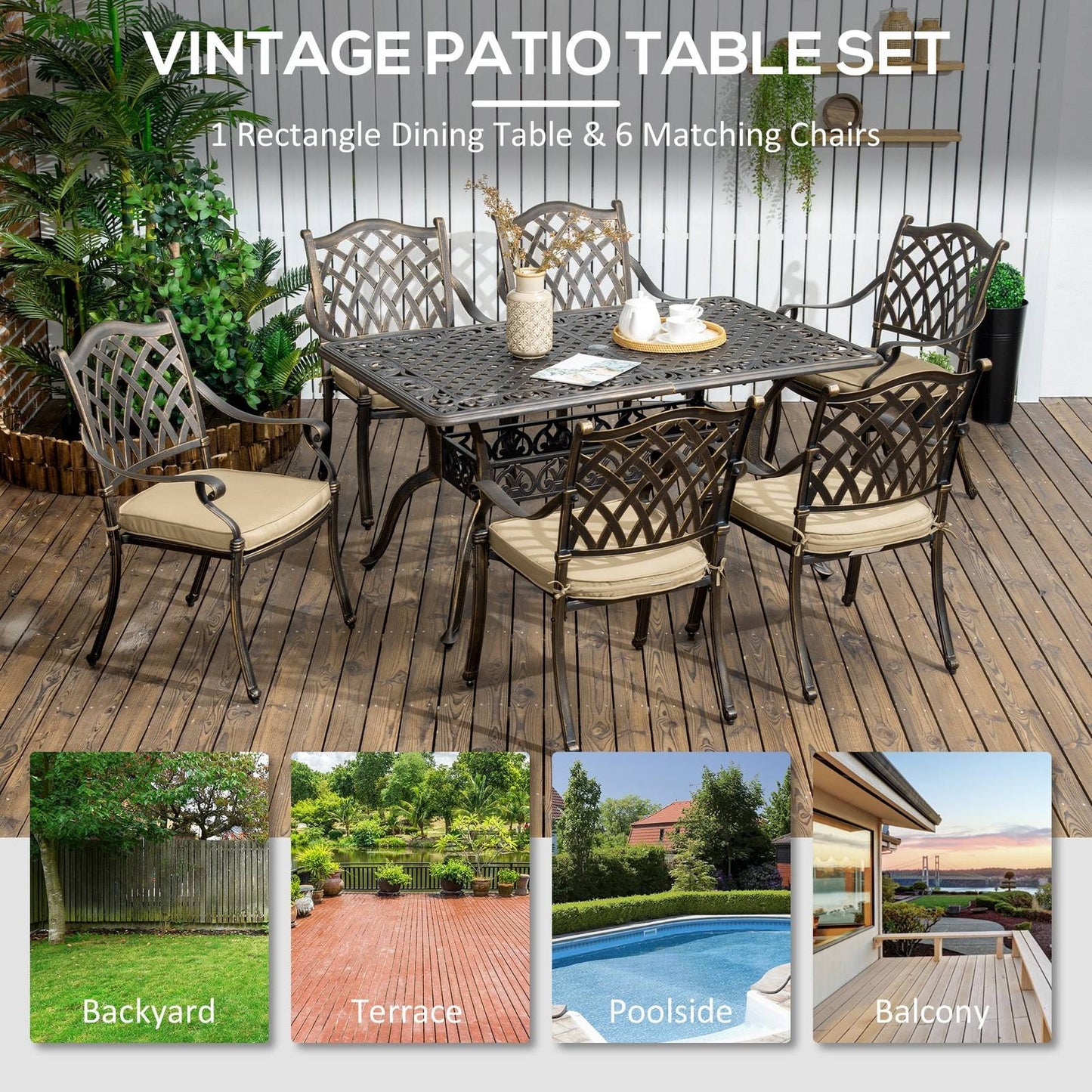 7-Piece Outdoor Patio Dining Set with Umbrella Hole