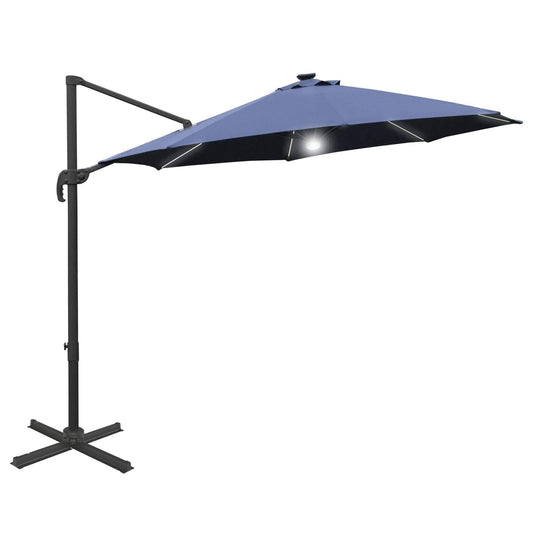 3M LED Cantilever Parasol Outdoor Sun Umbrella w/ Base Solar Lights Blue