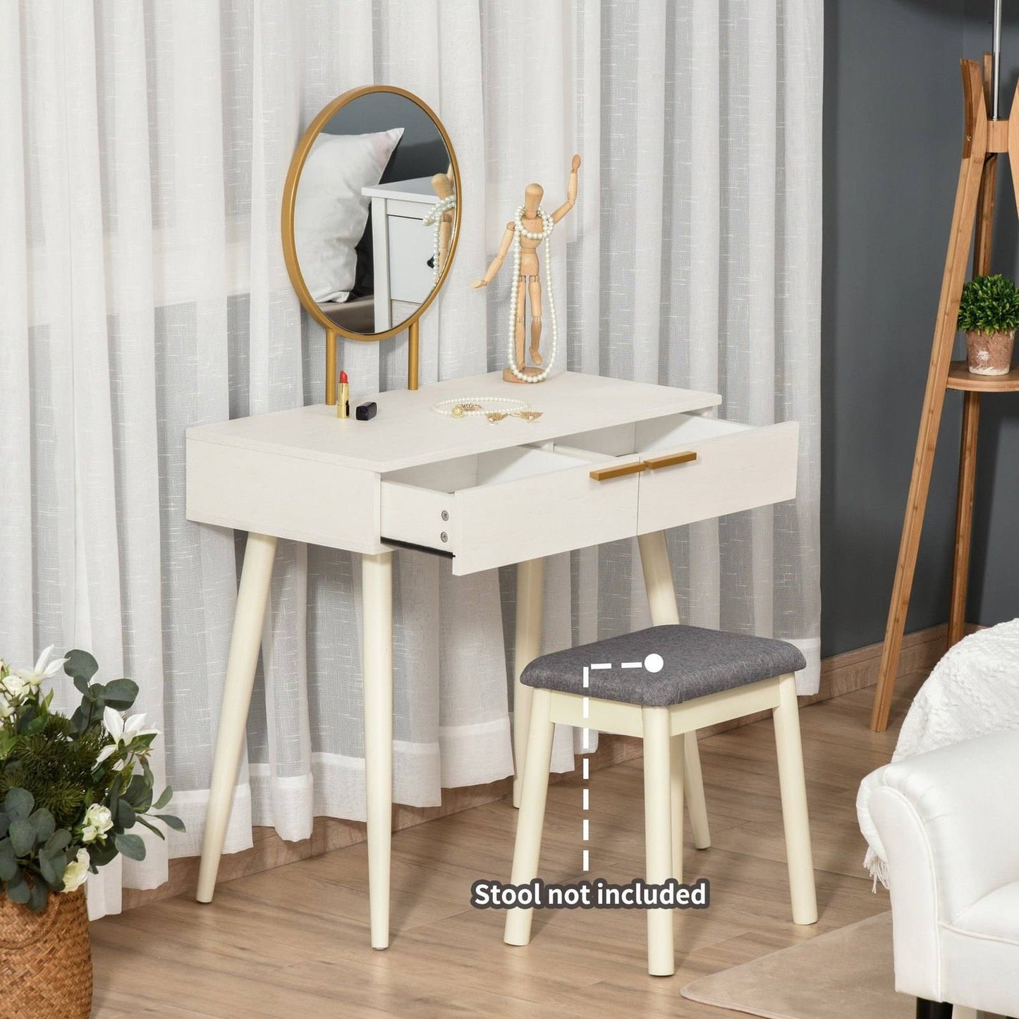 Modern Dressing Table with Round Mirror