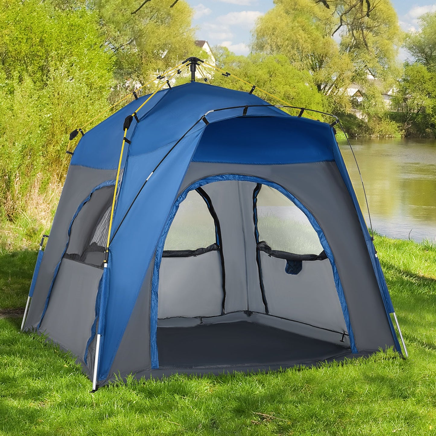 4 Person Automatic Camping Tent Outdoor Pop Up Tent Portable Backpacking Dome Shelter Grey