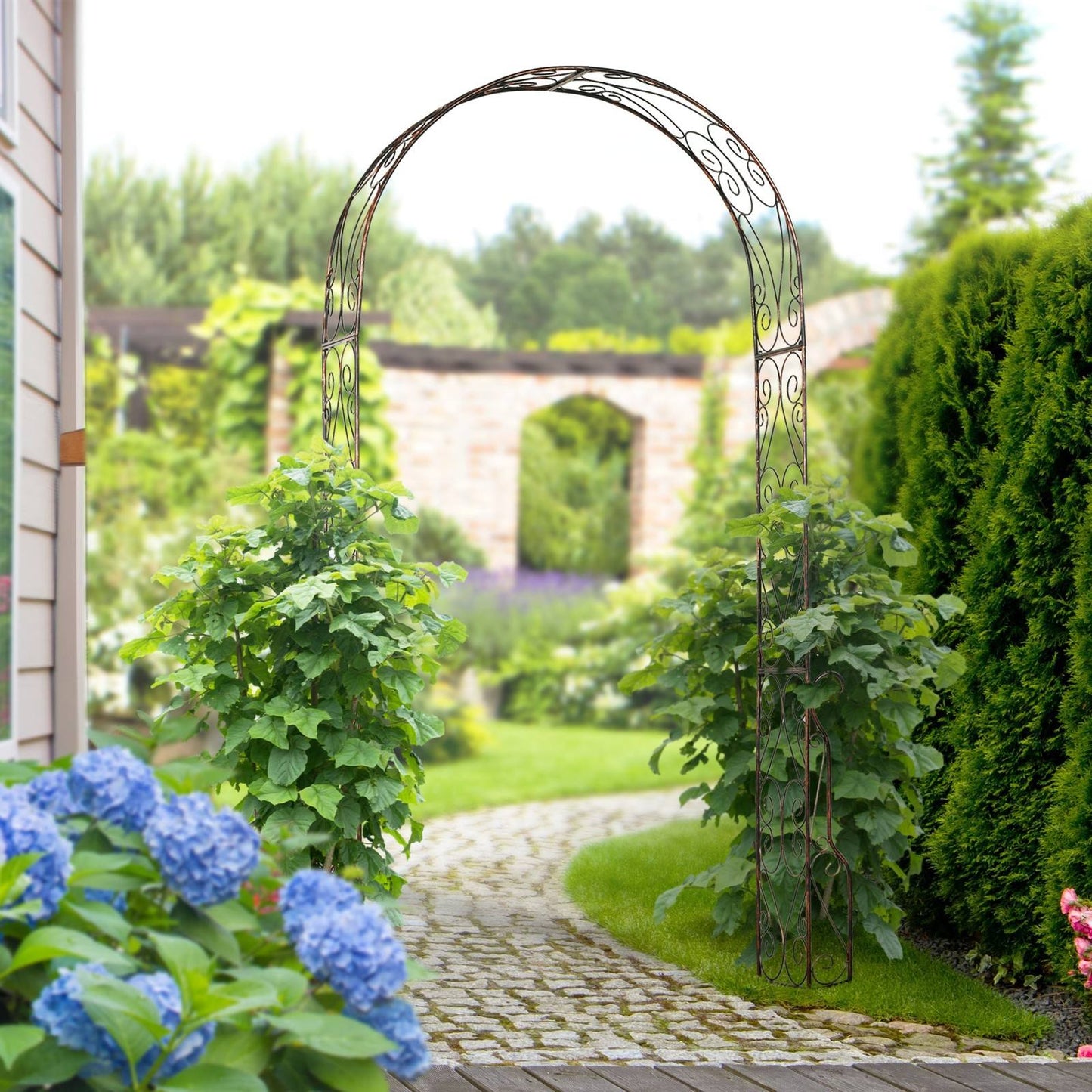 Metal Decorative Garden Rose Arch Arbour Trellis for Climbing Plants Support Archway Wedding Gate 120L x 30W x 226H cm