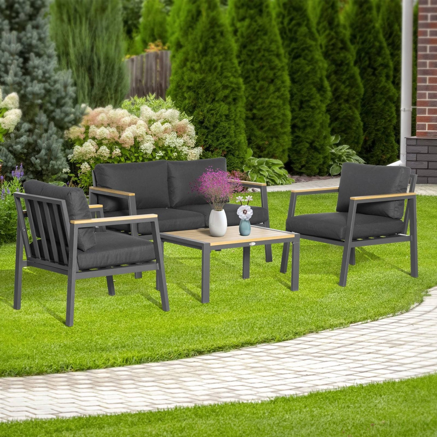 4-Piece Garden Sofa Set with Padded Cushions