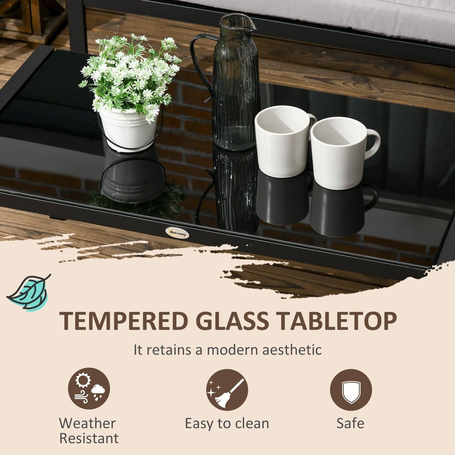 4-Piece Metal Garden Furniture Set with Tempered Glass Coffee Table