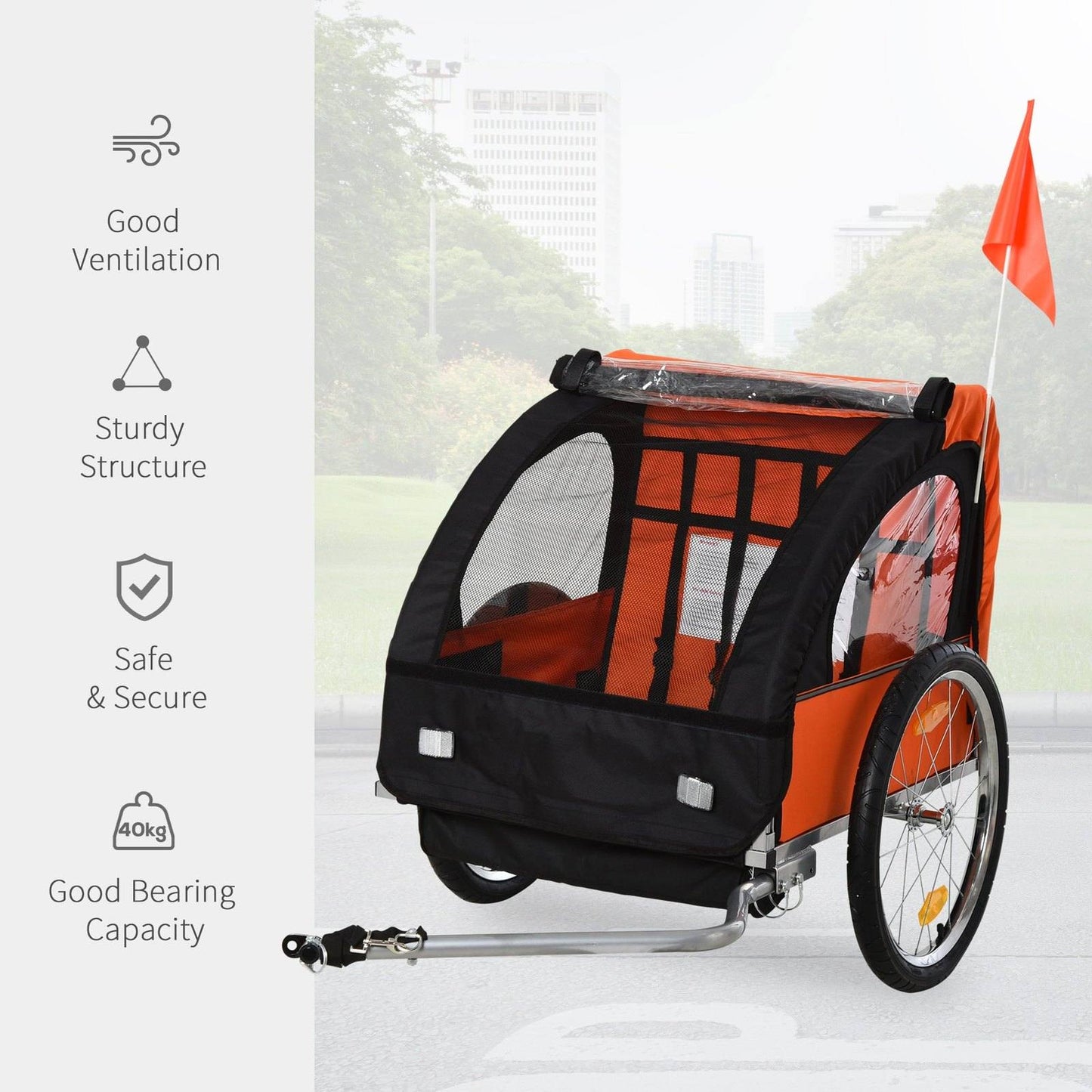 Trailer for Kids Steel Frame Children's 2 Seater Bike Trailer Orange