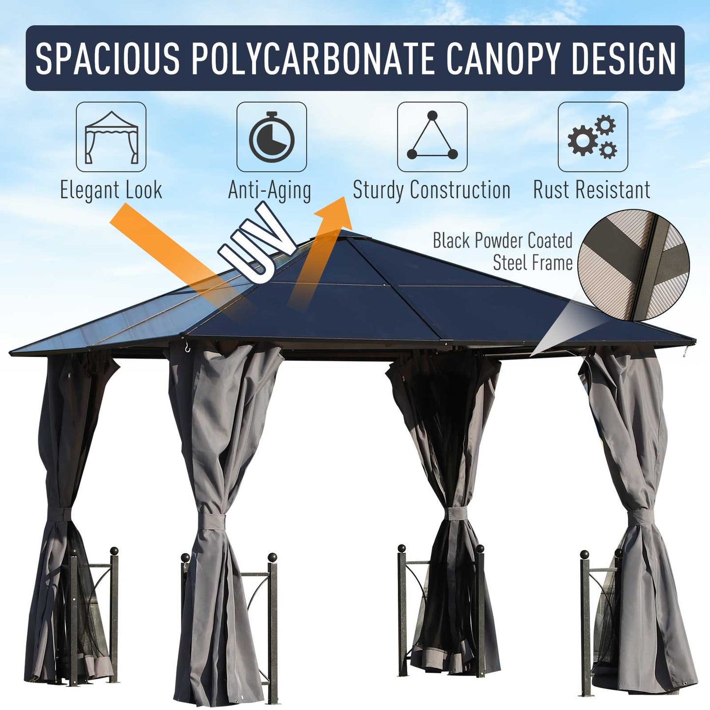 3 x 3M Hardtop Gazebo Canopy with Polycarbonate Roof
