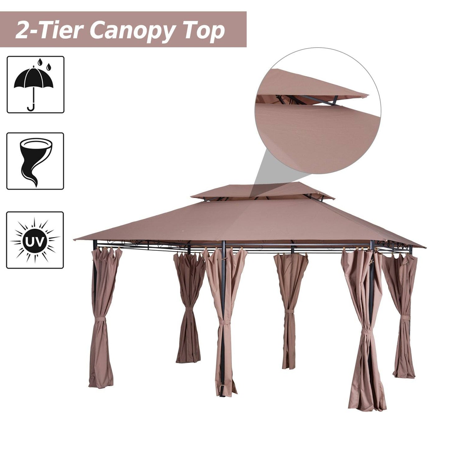 4m x 3M Metal Gazebo Canopy Party Tent Garden Pavillion Patio Shelter Pavilion with Curtains Sidewalls
