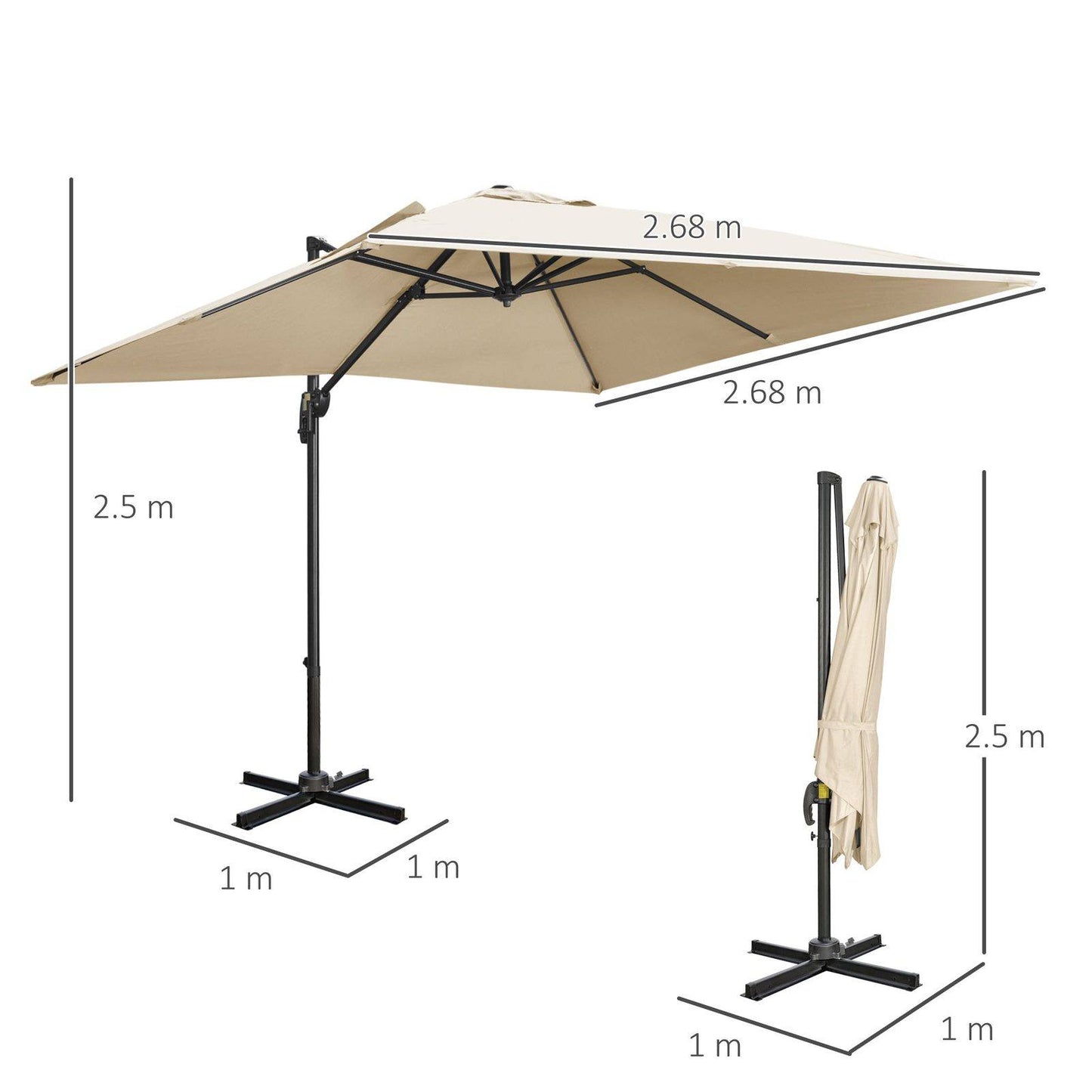 2.7m Square Overhanging Cantilever Umbrella
