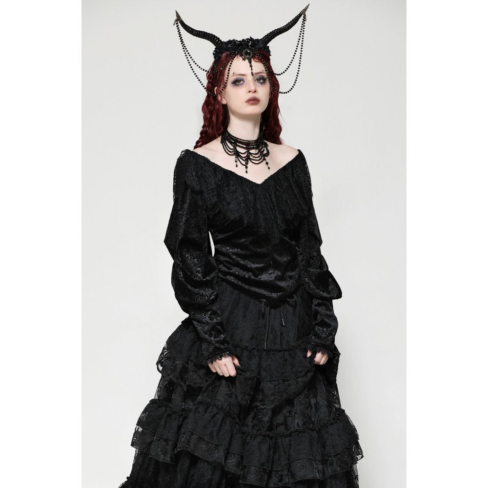 Dark in Love Romilly Lace Trimmed Jacquard Velvet Top