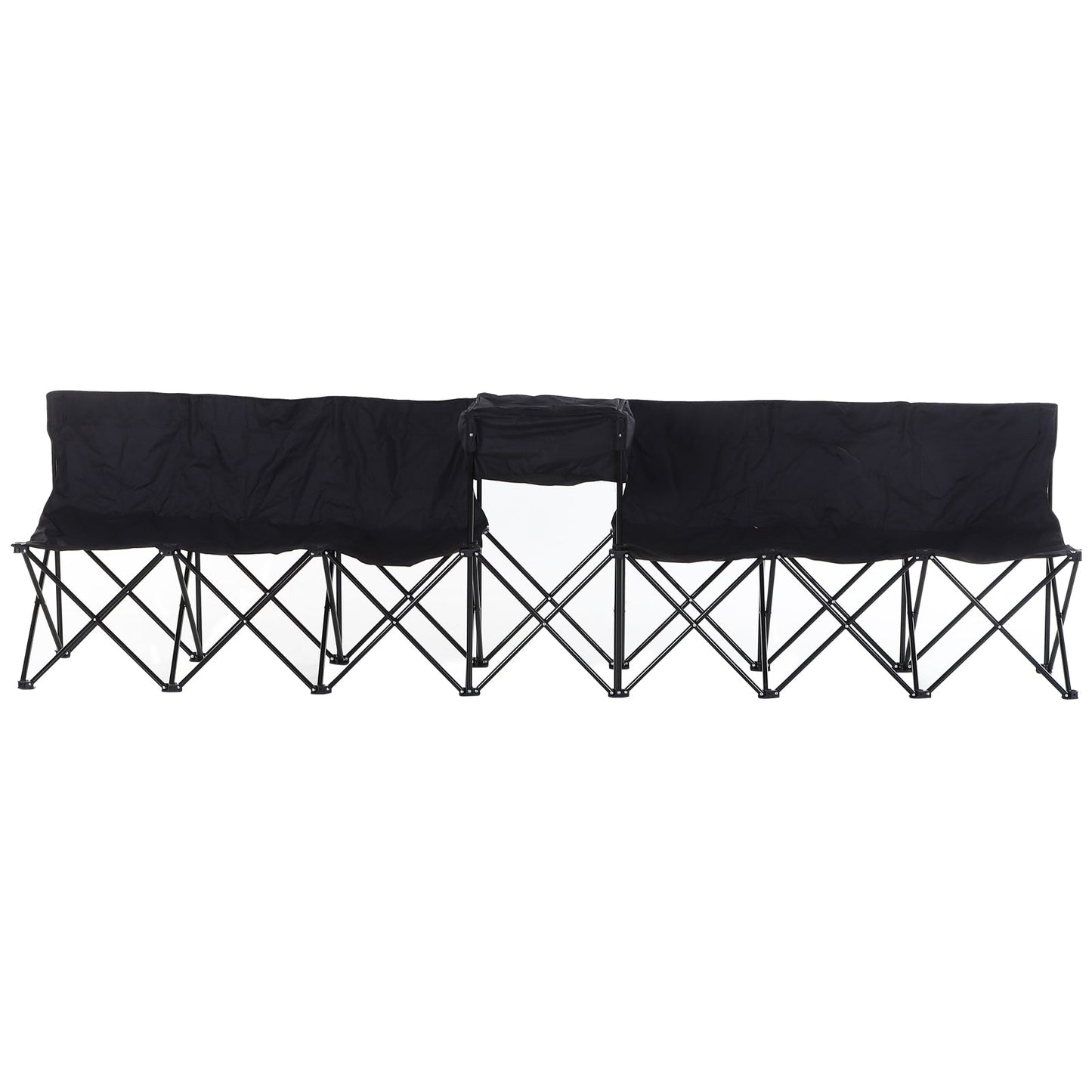 6 Seater Folding Steel Camping Bench With Cooler Bag Black