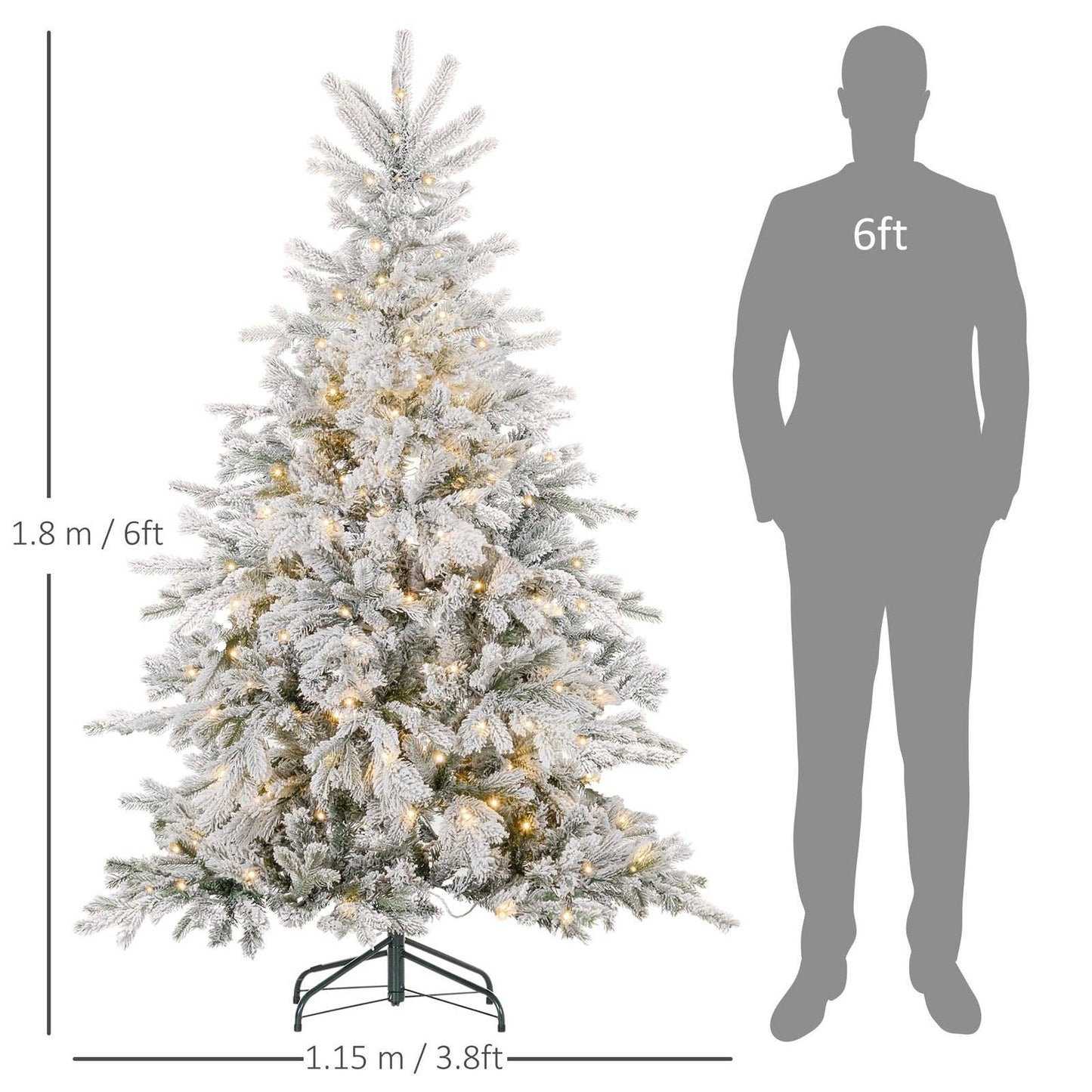 6ft Christmas Tree Artificial - White Frosted Green with LED Lights Warm White 1321 Tips