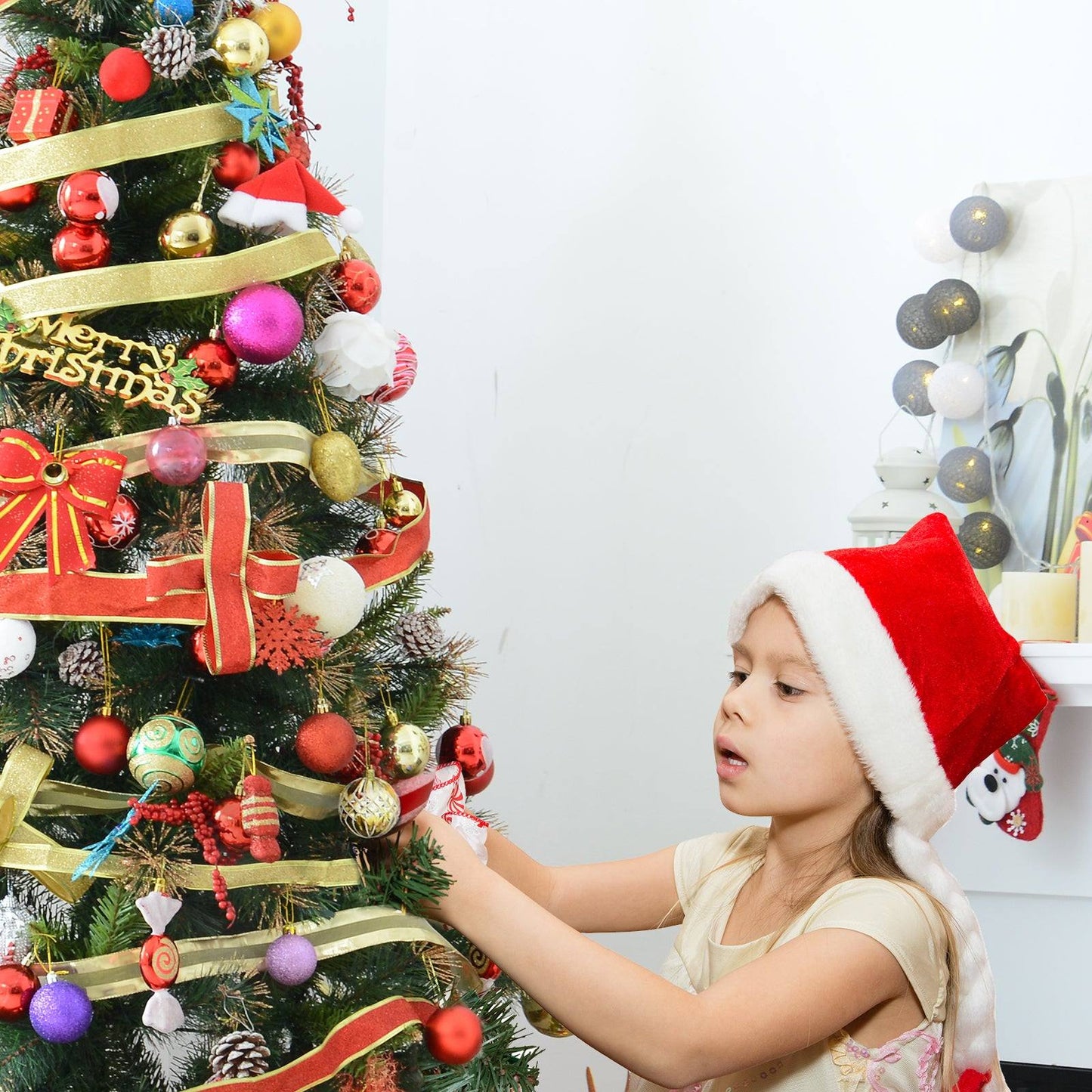 5FT Pre-Lit Christmas Tree Artificial Spruce Xmas Tree Warm White LED Holiday Décor with Metal Stand Green