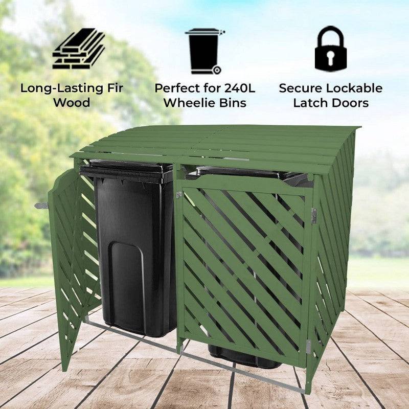 Raven Double 4' 10 x 3' Pent Wheelie Bin Store - Classic Sprayed Vented