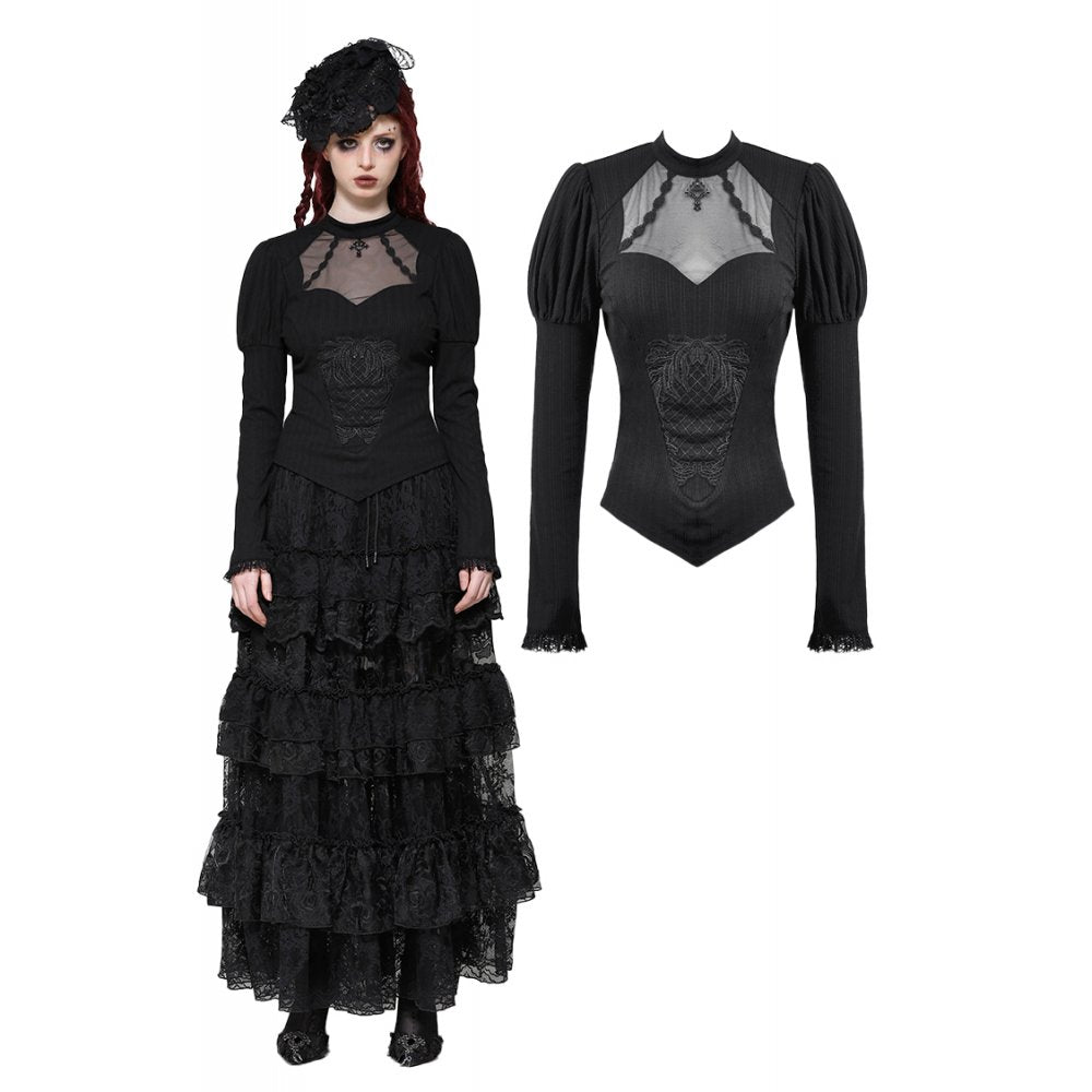 Dark in Love Avalon Gothic Embroidered Puff Sleeve Top