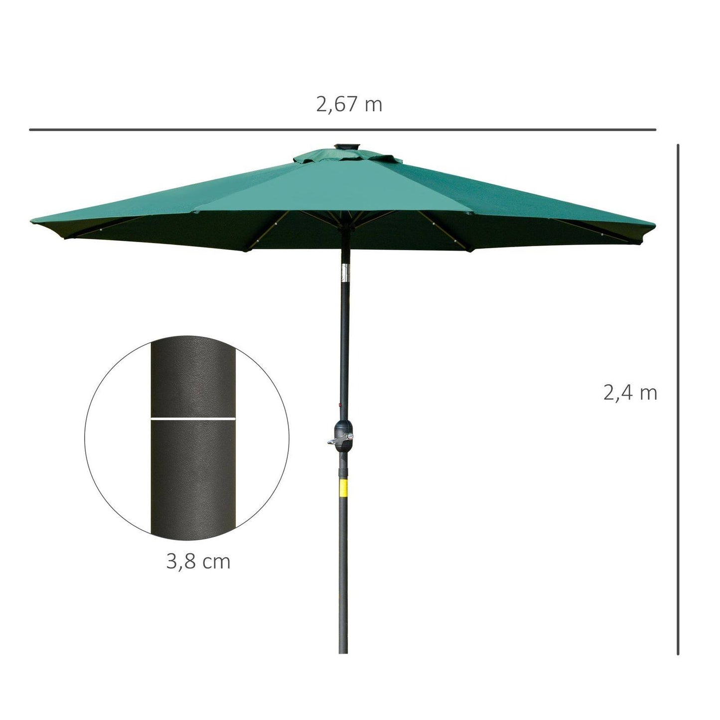 2.7m Patio LED Umbrella with Push Button Tilt/Crank 8 Rib Sun Shade Parasol