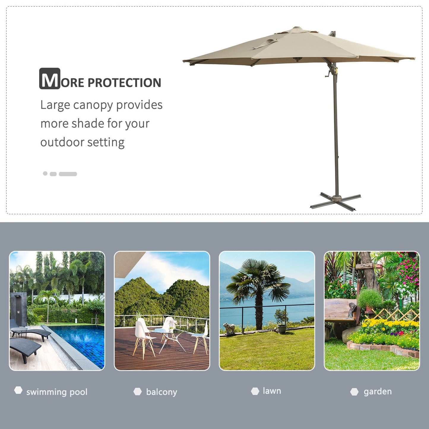 3m Beach Hanging Umbrella Parasol - Khaki