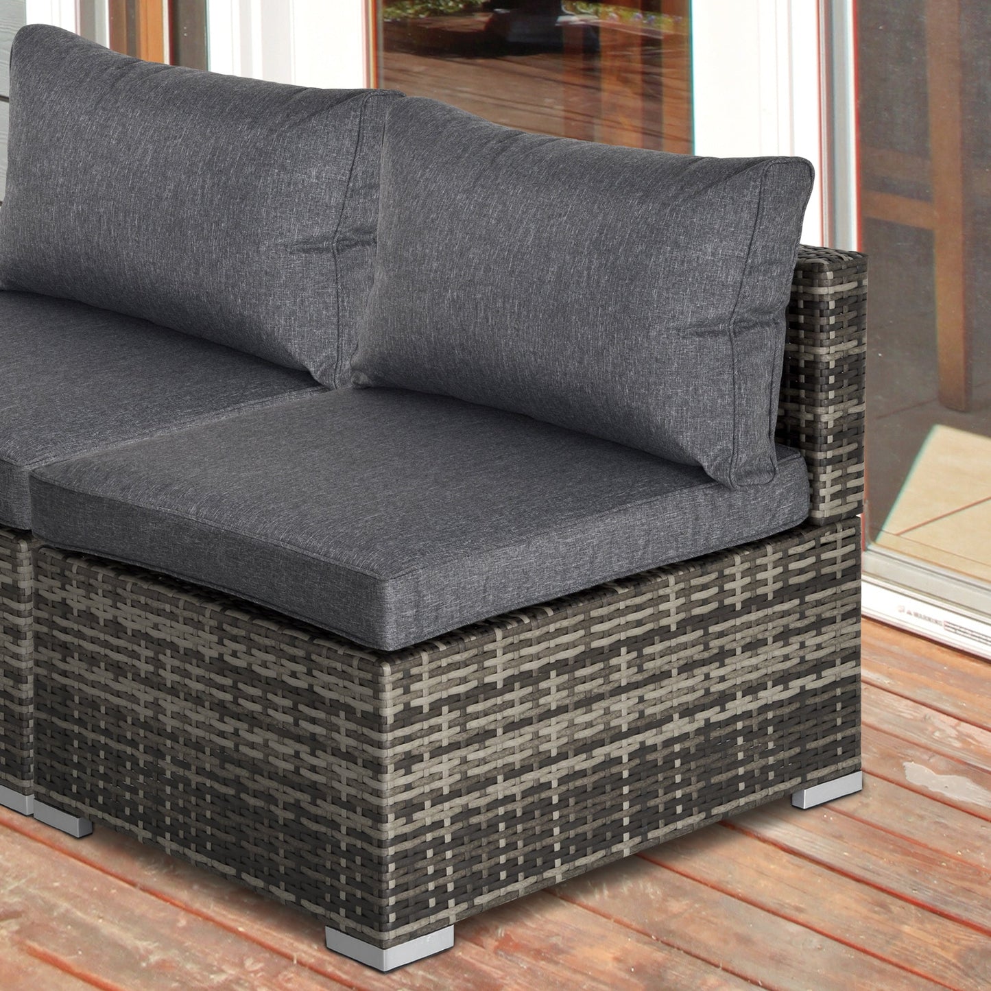 Outsunny Outdoor Garden Furniture Rattan Single Middle Sofa With Cushions For Backyard Porch Garden Poolside Deep Grey