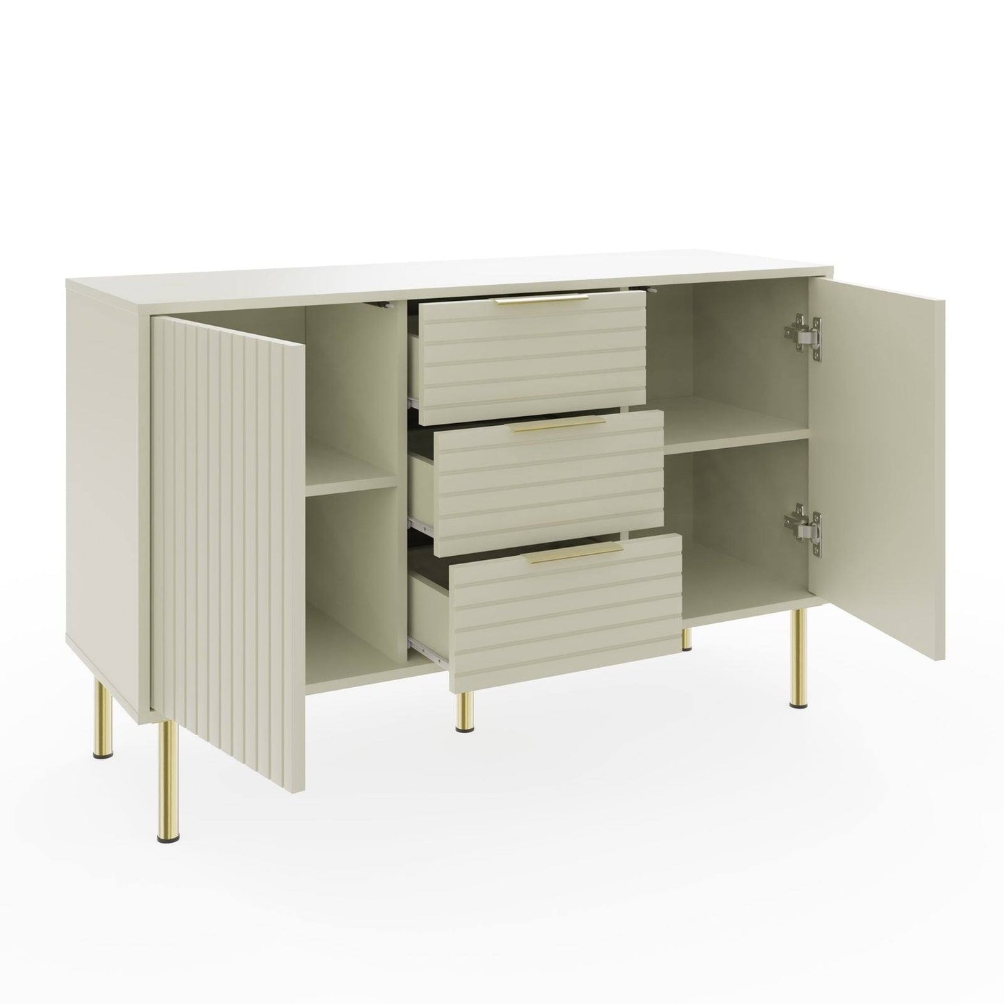 Nervata Large Sideboard White & Gold 2 Doors 4 Shelves 3 Drawers