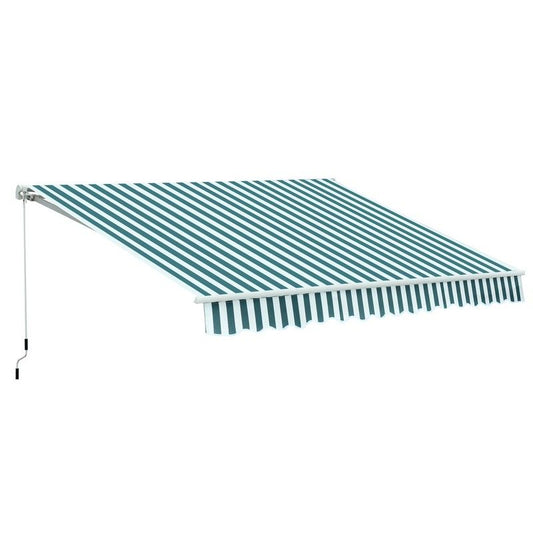 Manual Retractable Awning Size 3M X2.5M-Green/White Stripes
