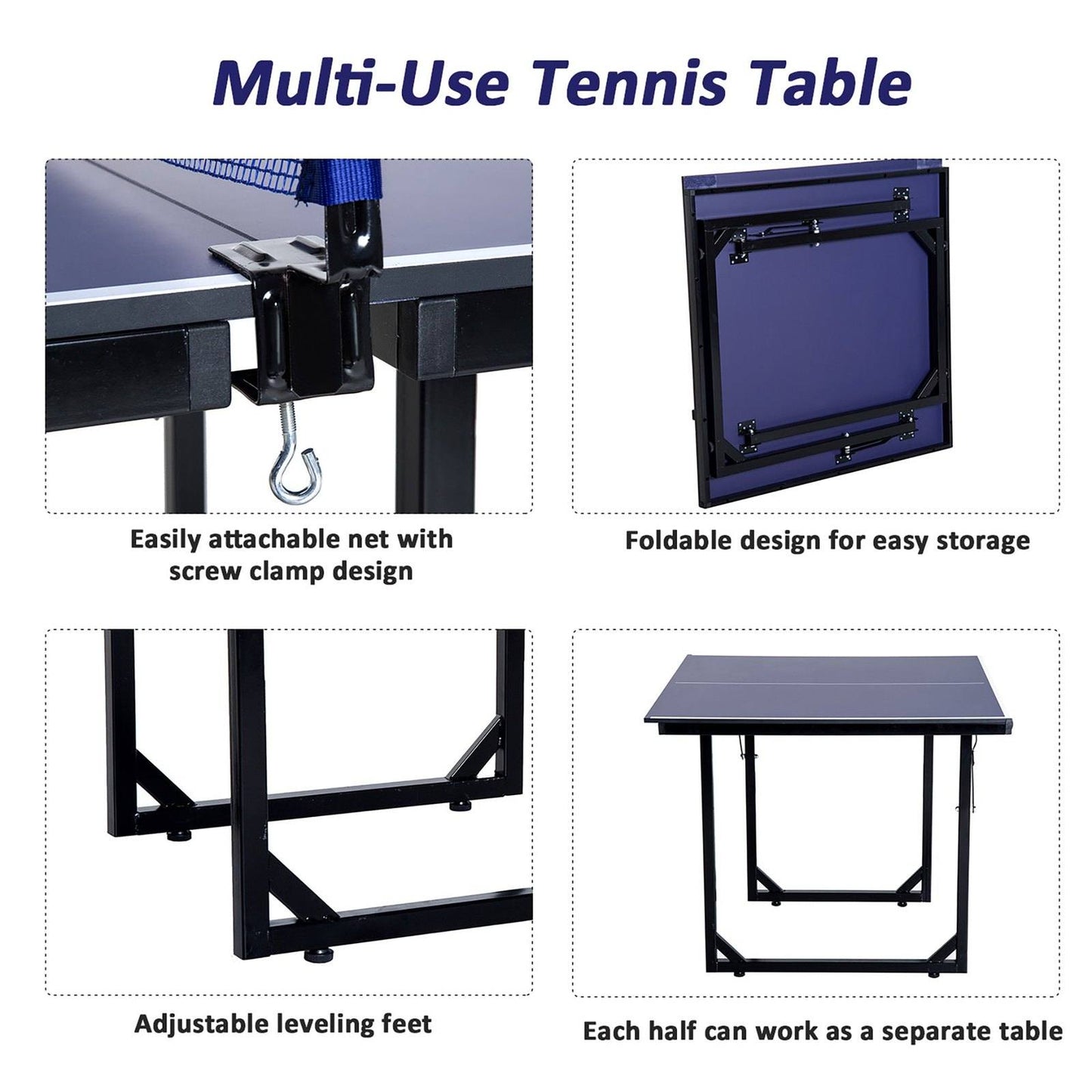 6ft 182cm Mini Table Tennis Table Folding Ping Pong Table with Net Multi-Use Table for Indoor Outdoor Game