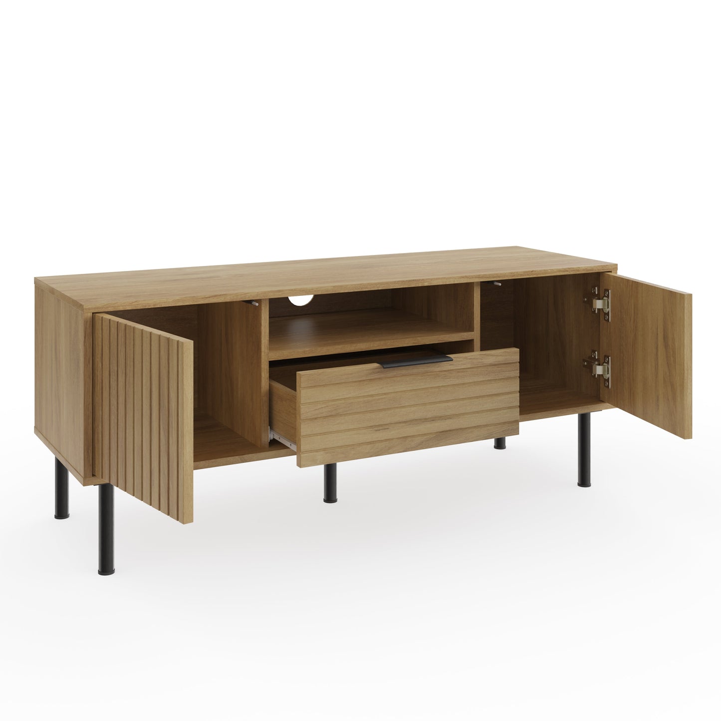 Nervata TV Unit Oak & Black 1 Shelf 1 Drawer 2 Doors