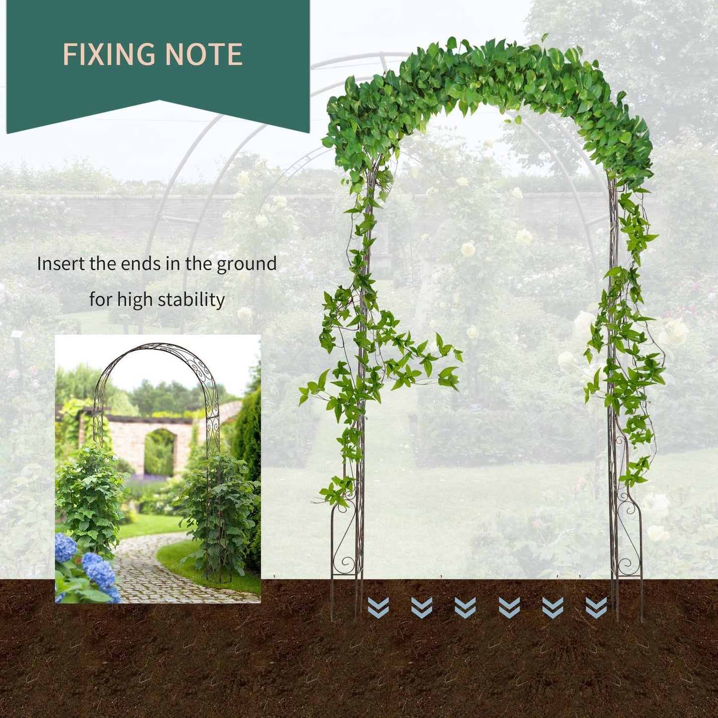 Metal Decorative Garden Rose Arch Arbour Trellis for Climbing Plants Support Archway Wedding Gate 120L x 30W x 226H cm