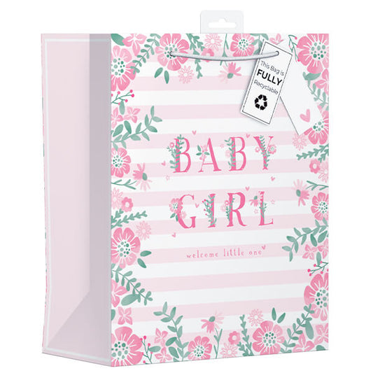 Large Gift Bag with Pink Baby Girl Design (W265 x H330 x D140 mm)