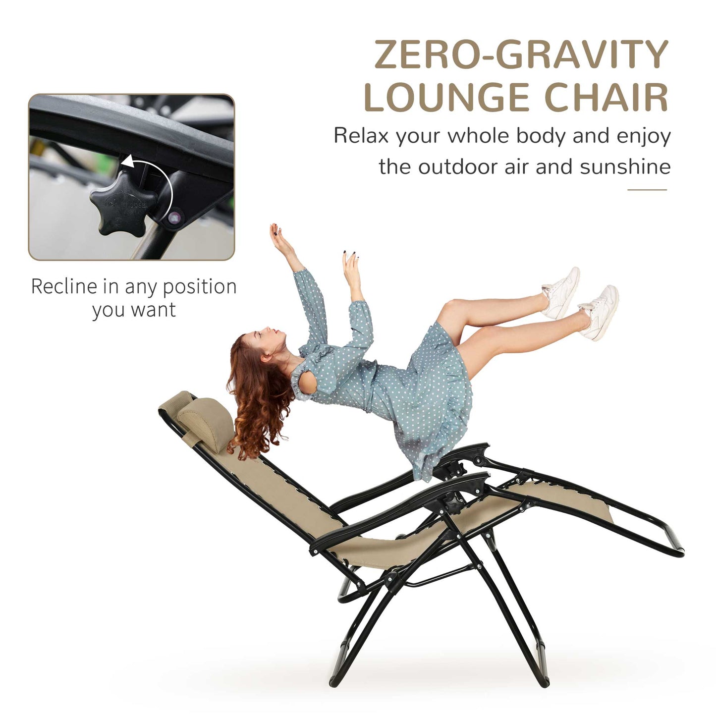 3-Piece Folding Zero Gravity Chairs Sun Lounger Table Set w/ Cup Holders Reclining Garden Yard Pool