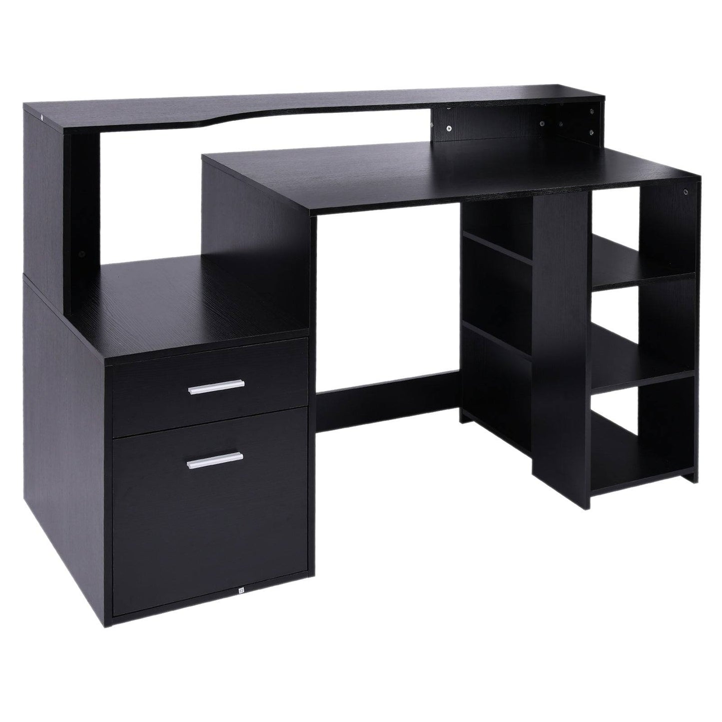 Computer Desk Study Table Modern Home Office Writing Workstation Furniture Printer Shelf Rack w/ Storage Drawer & Shelves Black