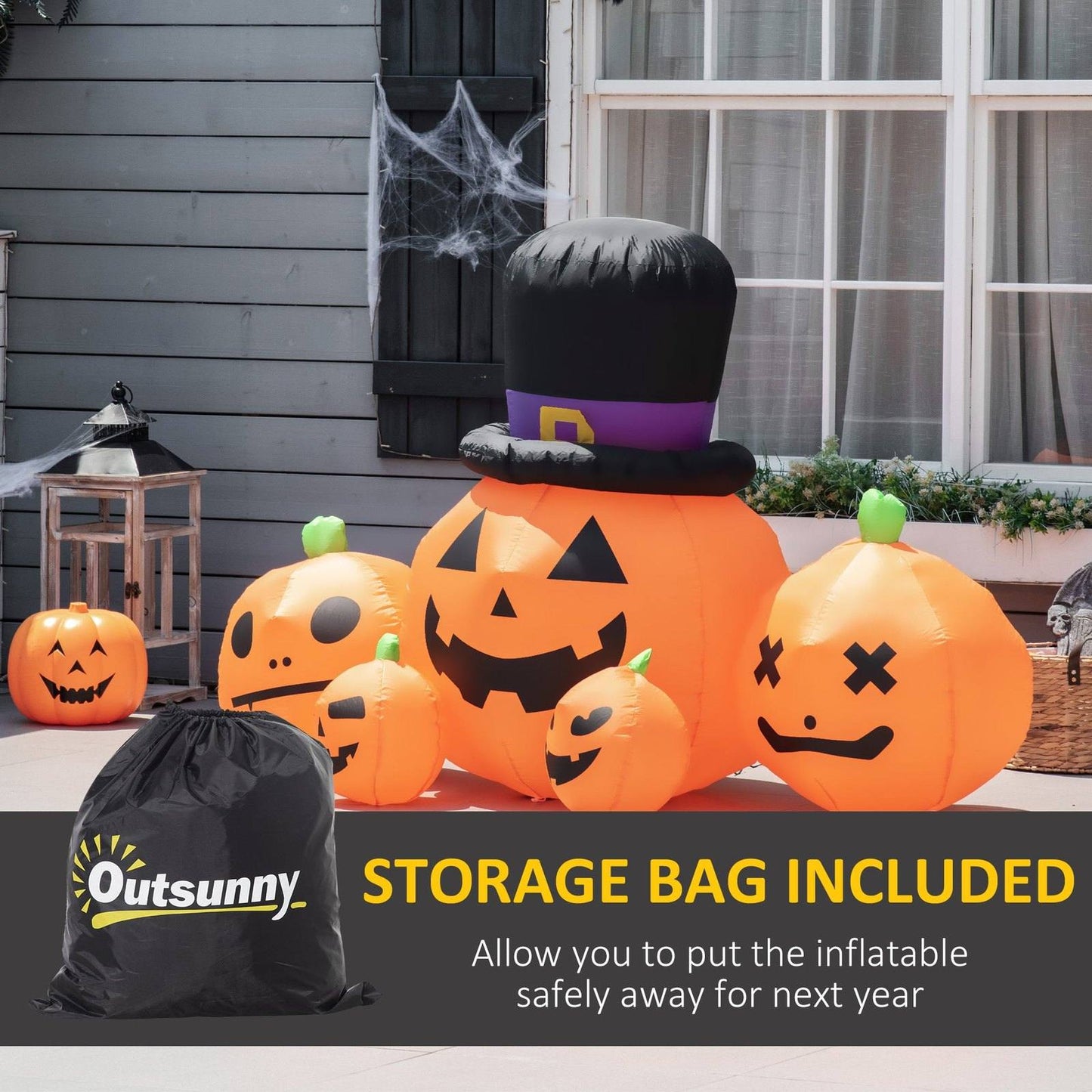 6ft Inflatable Halloween Large Pumpkin in Hat with Four Small Pumpkins