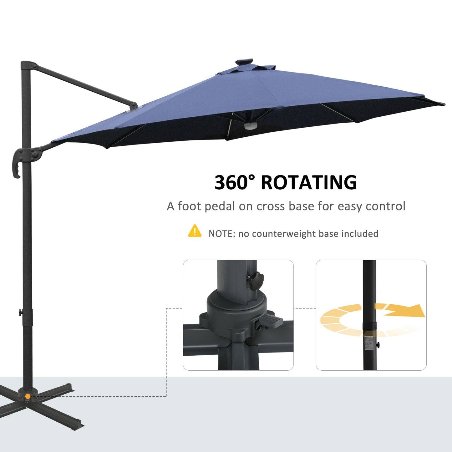 3M LED Cantilever Parasol Outdoor Sun Umbrella w/ Base Solar Lights Blue
