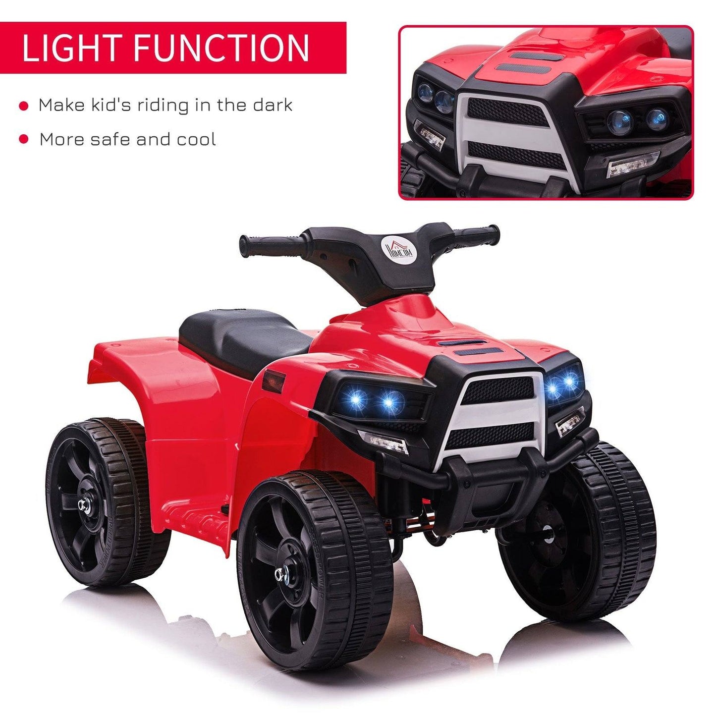 6V Kids Electric Ride on Car ATV Toy Quad Bike With Headlights for Toddlers 18-36 months Red