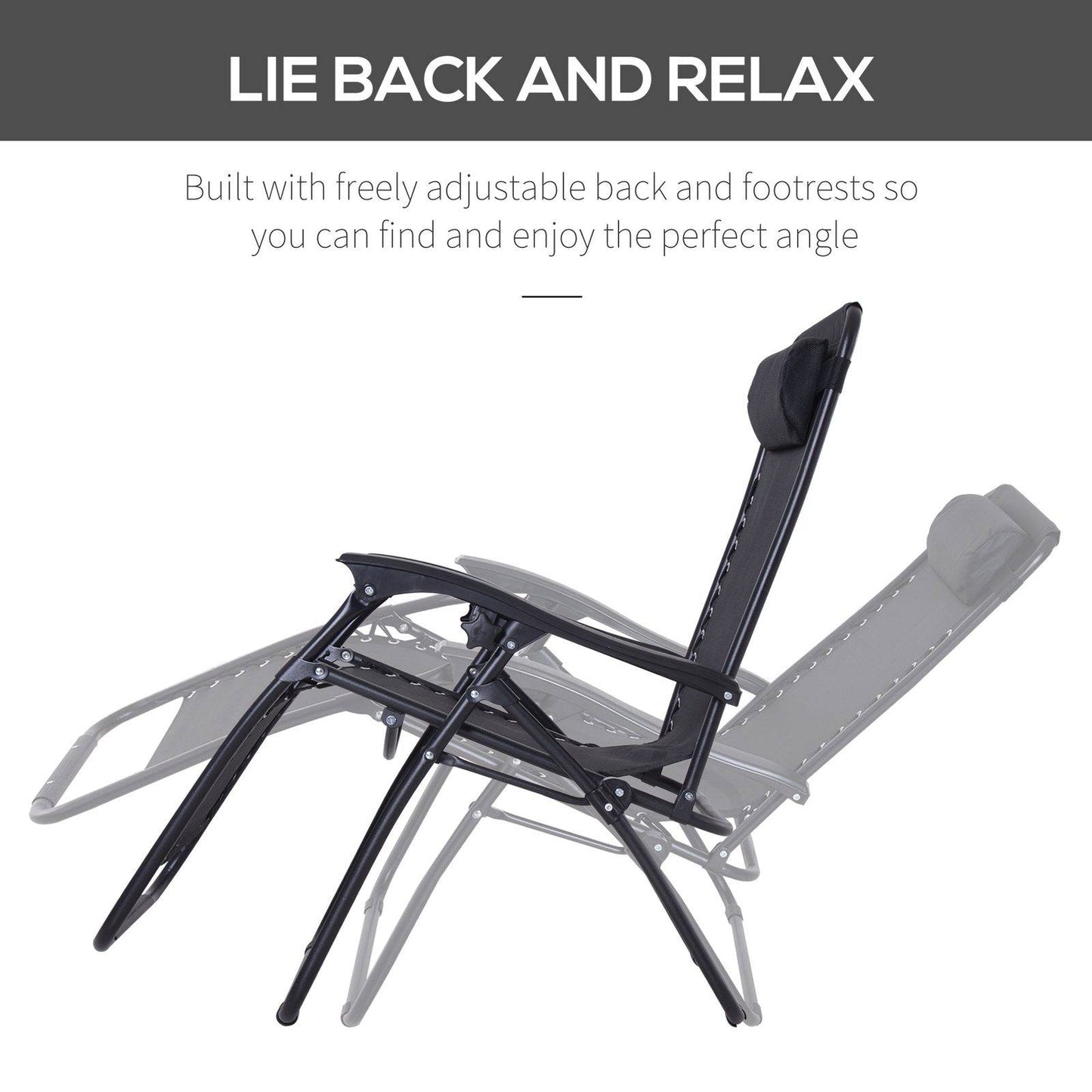 Zero Gravity Chair Metal Frame Texteline Armchair Outdoor Folding & Reclining Sun Lounger with Head Pillow for Patio Decking Gardens Camping