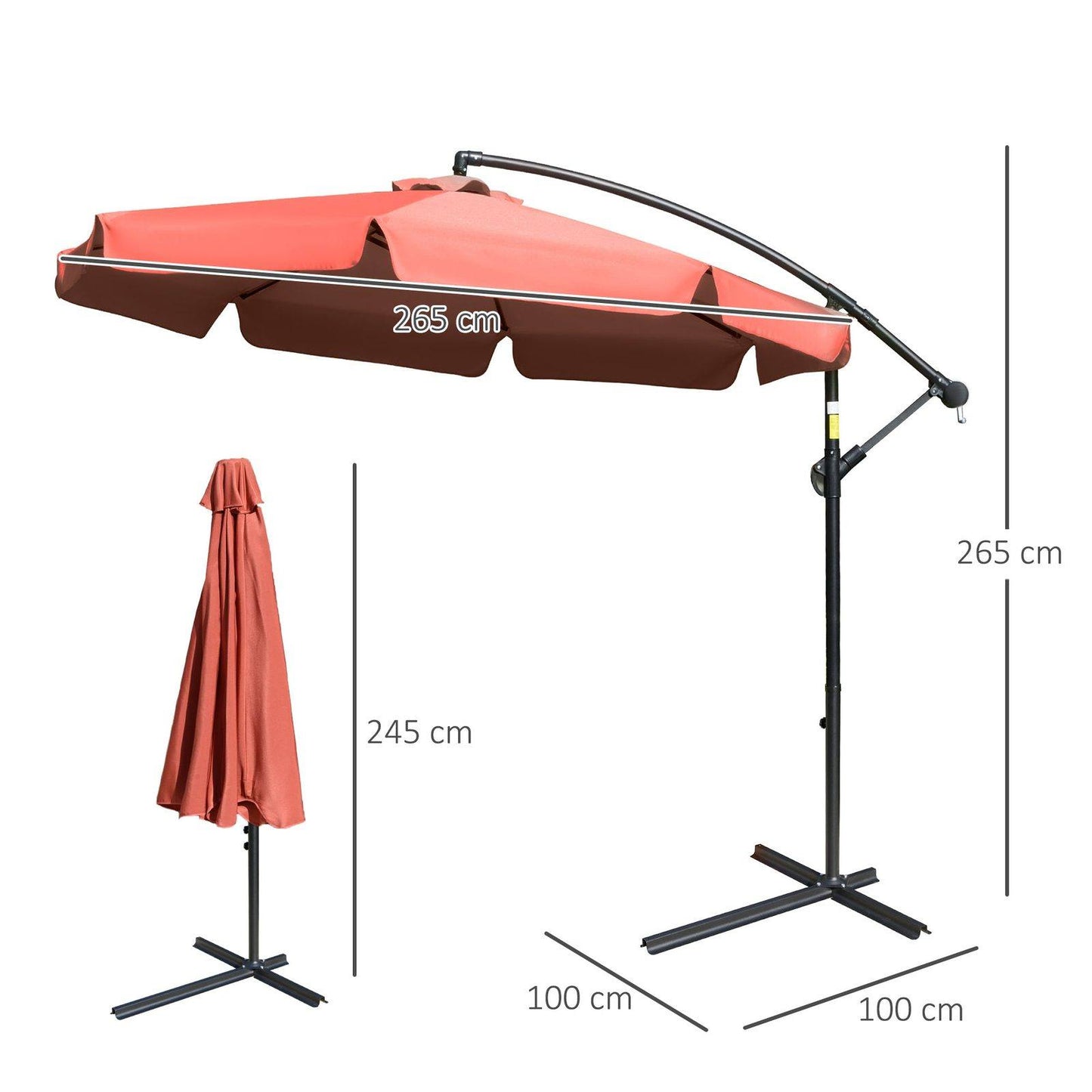 2.7m Garden Banana Parasol Cantilever Umbrella with Crank Handle and Cross Base for Outdoor