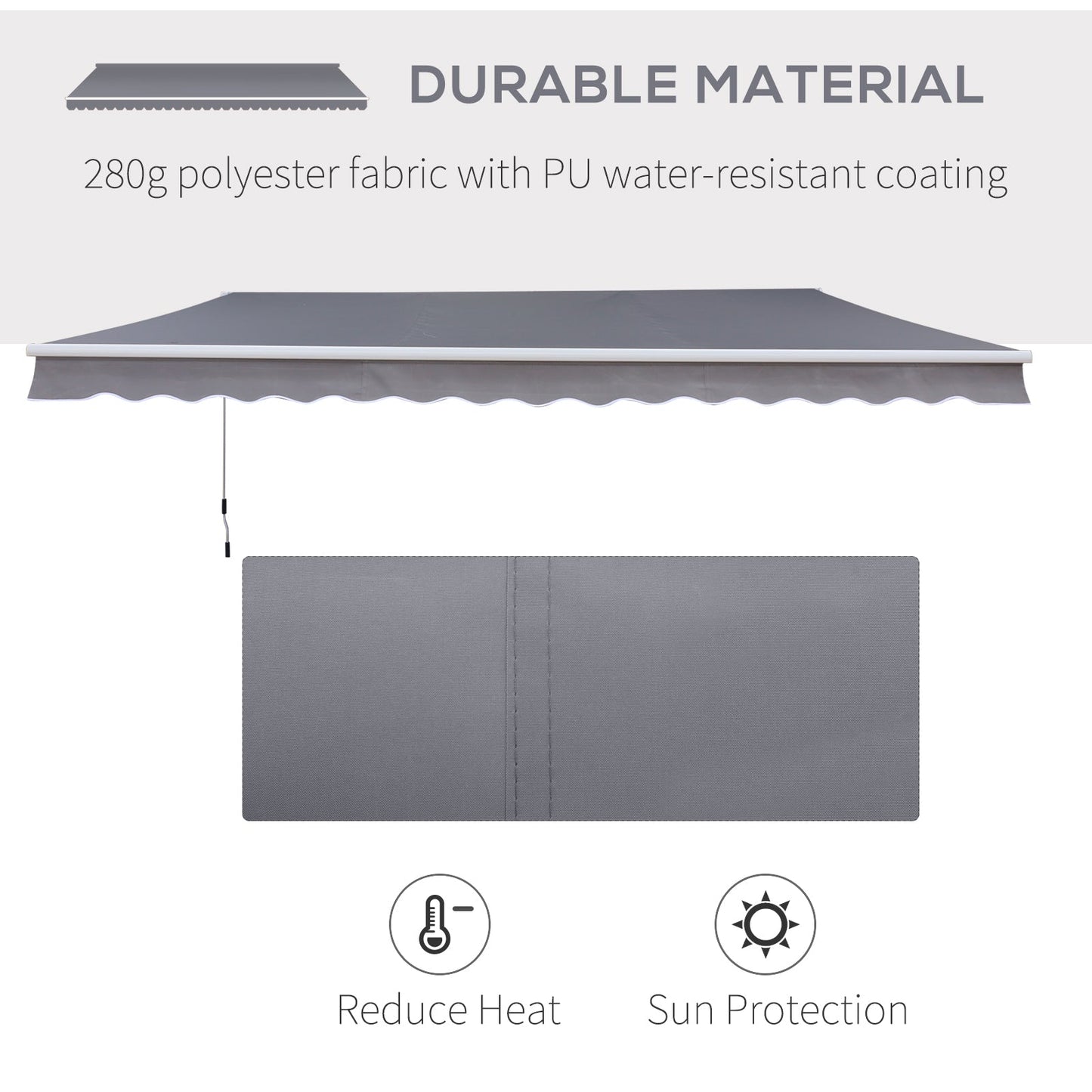 3 x 2.5m Manual Awning Canopy Sun Shade Shelter Retractable for Garden Grey