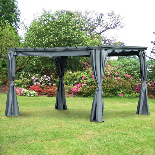3.6 x 3M Outdoor Pergola with Retractable Roof and Curtains