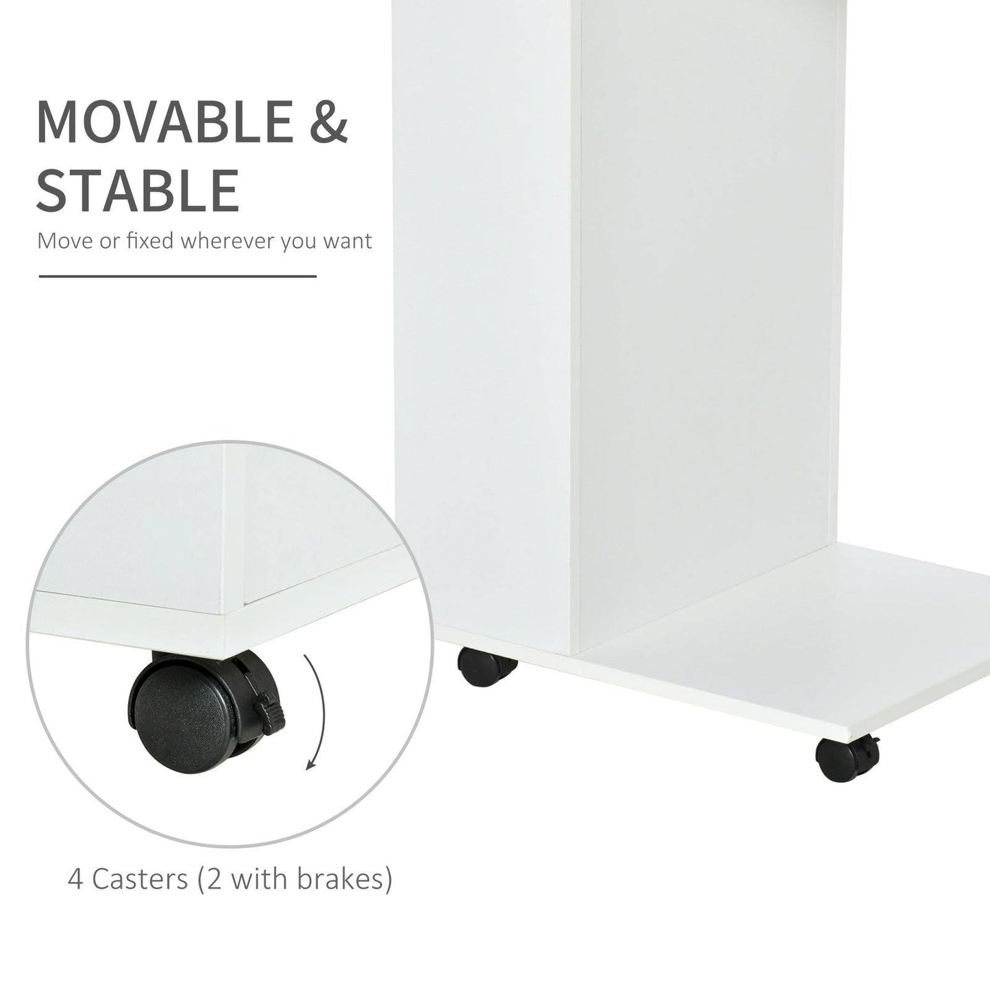 Mobile Sofa Side Table C-Shape End Table with Storage and Casters for Laptop Coffee Snack