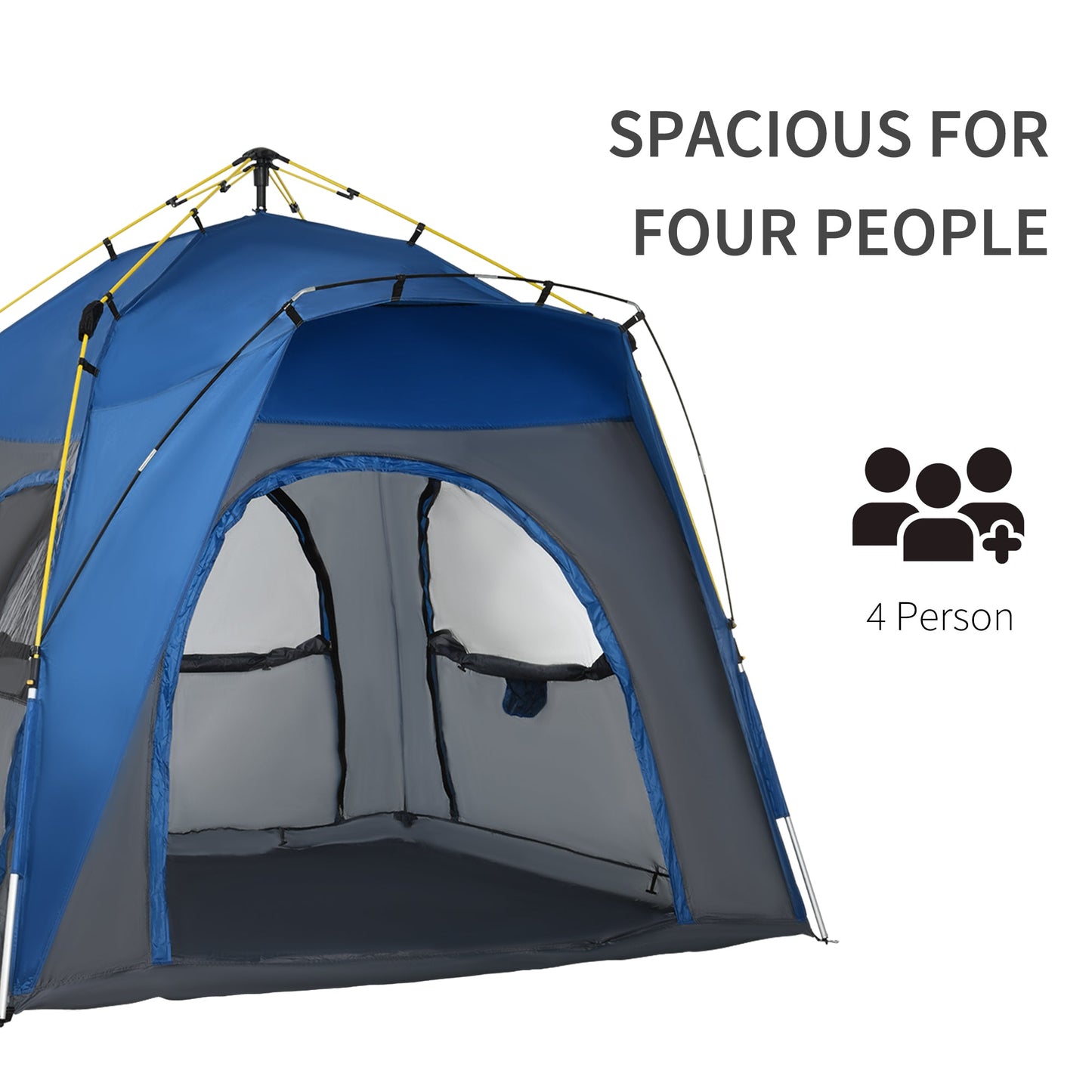 4 Person Automatic Camping Tent Outdoor Pop Up Tent Portable Backpacking Dome Shelter Grey